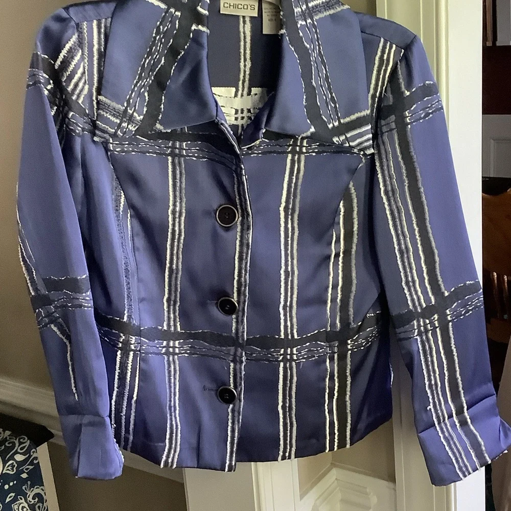Chico's Blue‎ and White Plaid Blazer